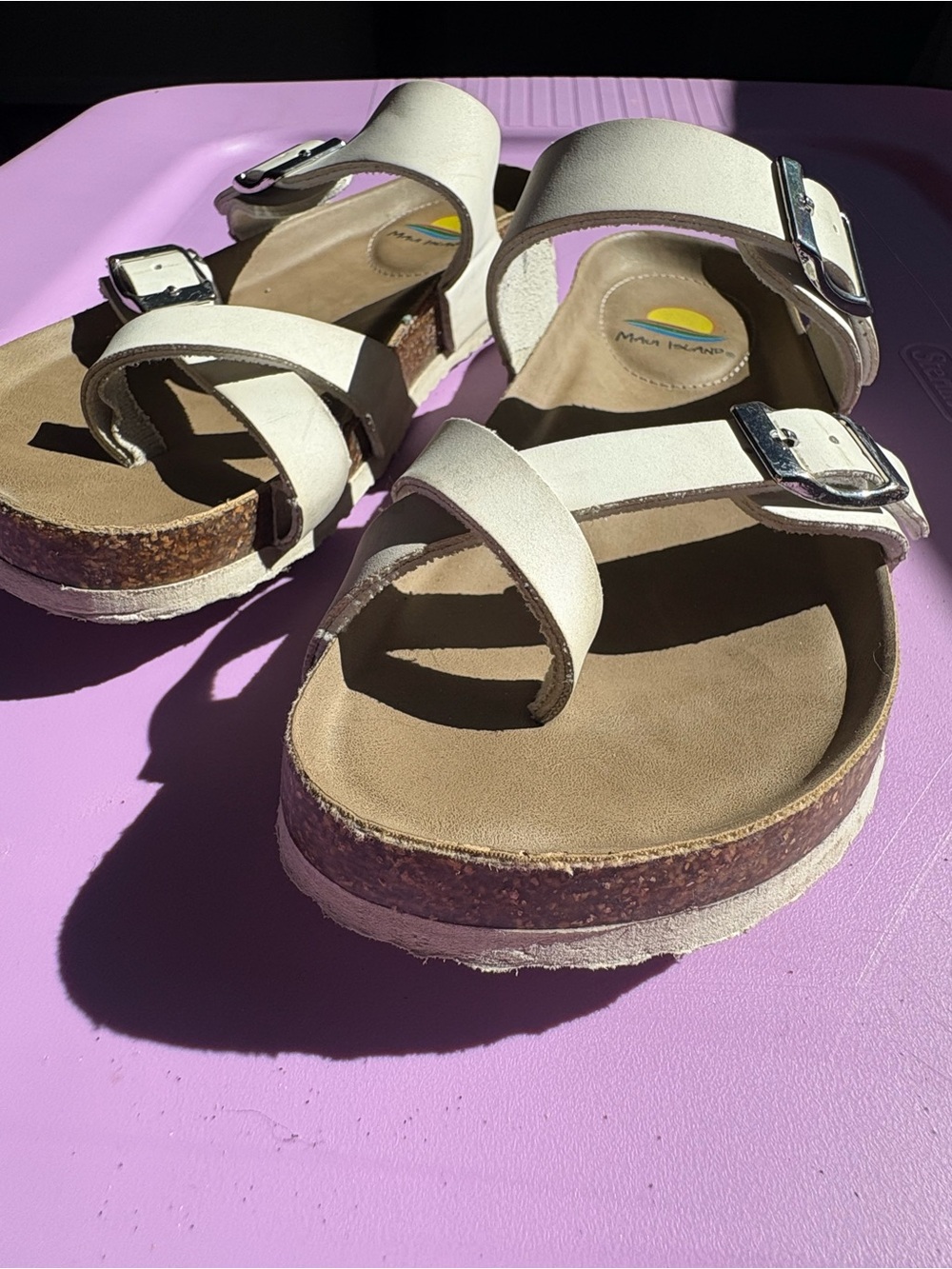 Steve Madden Cream Double-Strap Cork Slide Sandals with Buckles